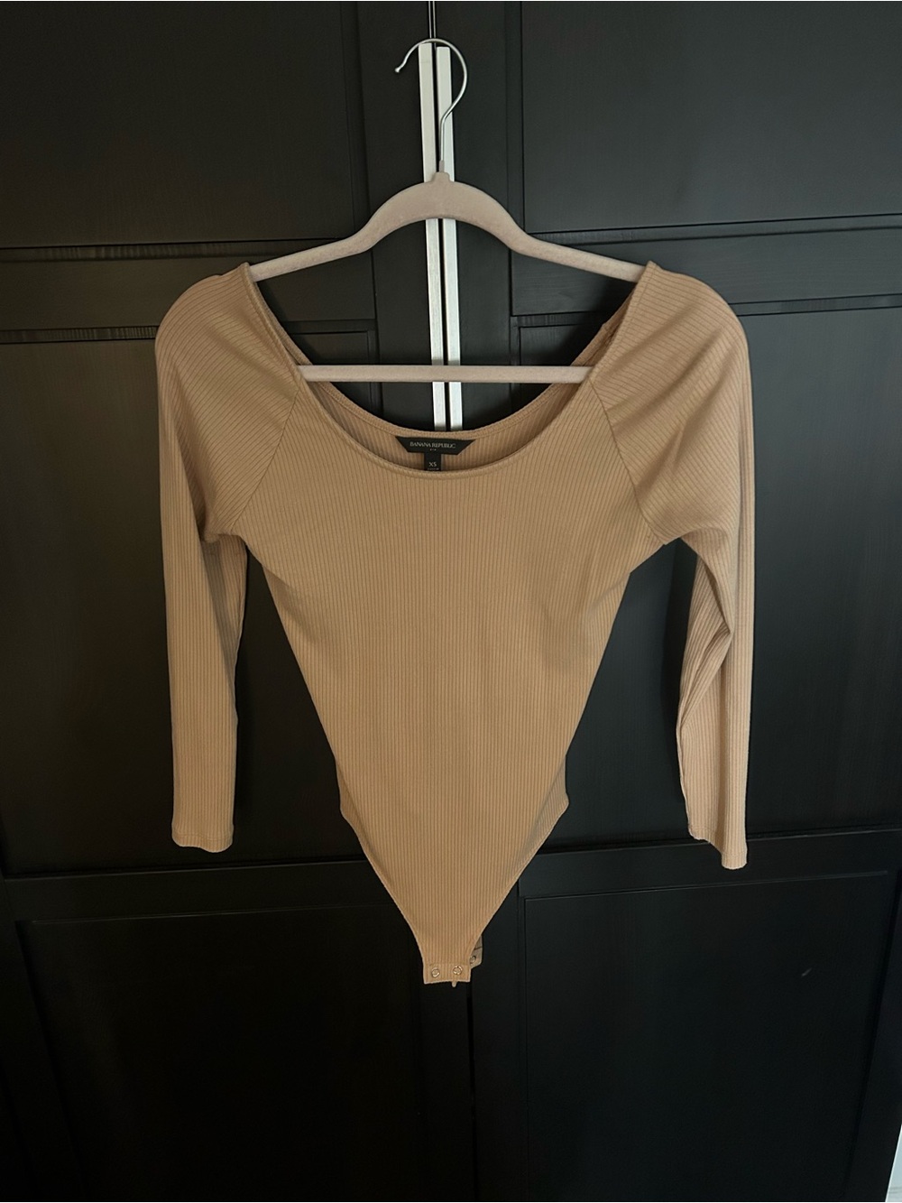 Banana Republic Long-Sleeve Ribbed Bodysuit in Beige